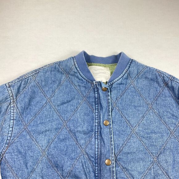 Anthropologie Quilted Denim Bomber Jacket Boho Western Casual Cropped Coat S - Picture 3 of 12